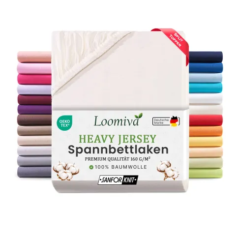 Heavy Jersey Split Topper Spannbettlaken 160gsm in große 180-200x200+15 cm | Natur / Ecru Farbe