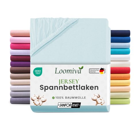 Jersey Spannbettlaken 140gsm in große 140-160x200+30 cm | Aqua / Lagune Farbe