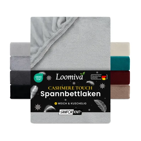 Cashmere Touch Spannbettlaken in große 140-160x200+30 cm | Silber / Hellgrau Farbe