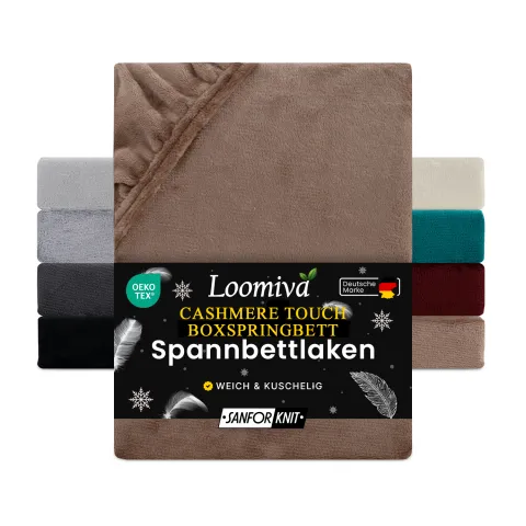 Cashmere Touch Spannbettlaken in große 180-200x220+40 cm | Nougat / Taupe Farbe