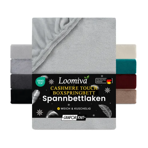 Cashmere Touch Spannbettlaken in große 180-200x220+40 cm | Silber / Hellgrau Farbe