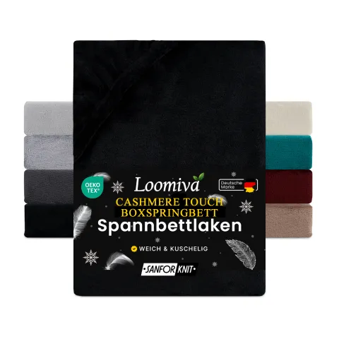 Cashmere Touch Spannbettlaken in große 180-200x220+40 cm | Schwarz Farbe