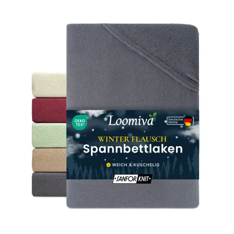 Winterflausch Spannbettlaken 160gsm in große 90-100x200+30 cm | Anthrazit / Graphit Farbe