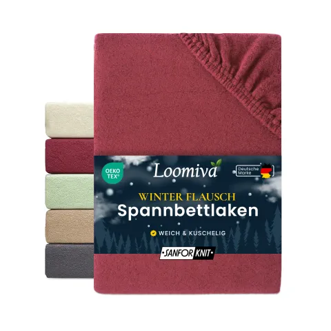 Winterflausch Spannbettlaken 160gsm in große 140-160x200+30 cm | Bordeaux / Weinrot Farbe