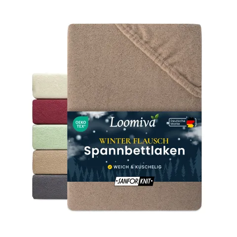 Winterflausch Spannbettlaken 160gsm in große 140-160x200+30 cm | Nougat / Taupe Farbe