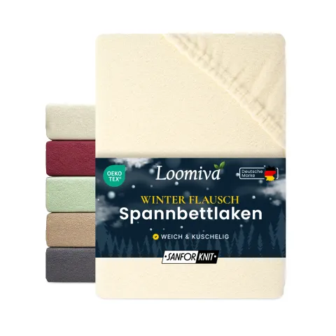 Winterflausch Spannbettlaken 160gsm in große 180-200x200+30 cm | Natur / Ecru Farbe