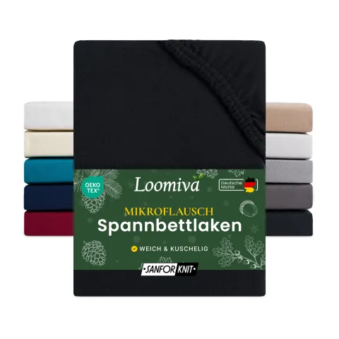 Mikroflausch Spannbettlaken 140gsm in große 90-100x200+30 cm | Schwarz Farbe