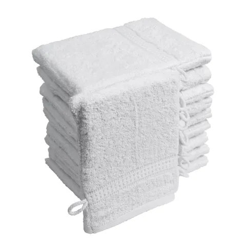 10er Set Frottierware Elegance Waschhandschuhe 500gm in große 16x21 cm in Weiss