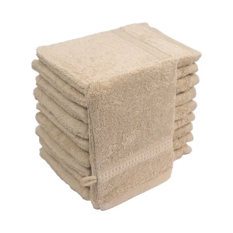 10er Set Frottierware Elegance Waschhandschuhe 500gm in große 16x21 cm in Farbe Beige
