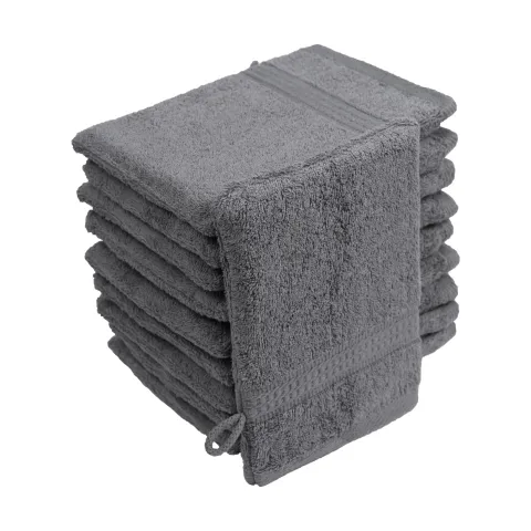 10er Set Frottierware Elegance Waschhandschuhe 500gm in große 16x21 cm in Farbe Anthrazit