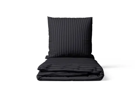 Mikrofaser Damast Bettwäsche (Stripe) | Schwarz | 120gsm | 155x220+80x80 cm