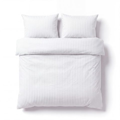 Mikrofaser Damast Bettwäsche (Stripe) | Weiss | 120gsm | 200x200+2x80x80 cm