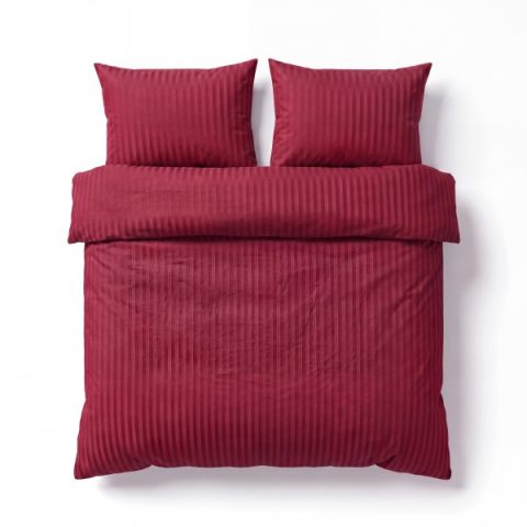 Mikrofaser Damast Bettwäsche (Stripe) | Bordeaux | 120gsm | 200x200+2x80x80 cm