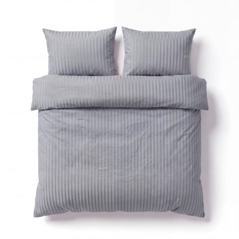 Mikrofaser Damast Bettwäsche (Stripe) | Silber | 120gsm | 200x200+2x80x80 cm