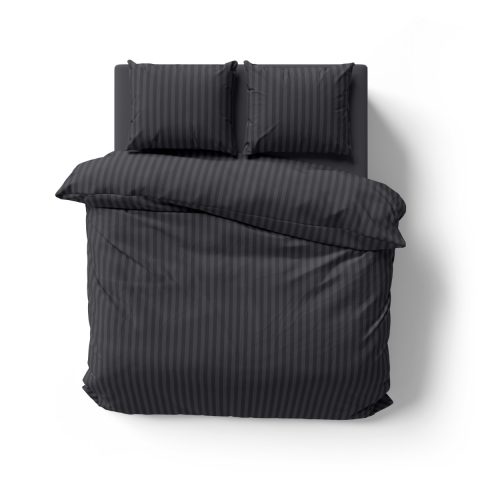 Mikrofaser Damast Bettwäsche (Stripe) | Schwarz | 120gsm | 200x200+2x80x80 cm