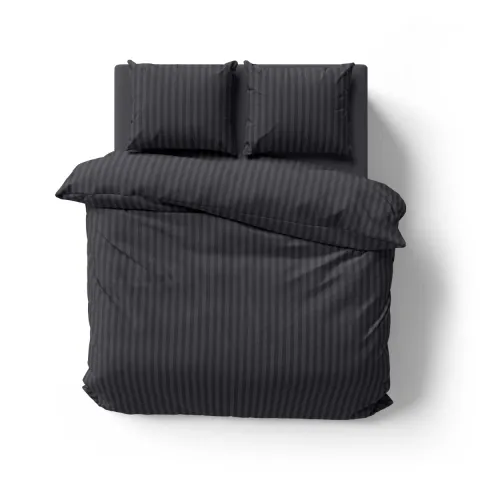 Mikrofaser Damast Bettwäsche (Stripe) | Schwarz | 120gsm | 200x200+2x80x80 cm
