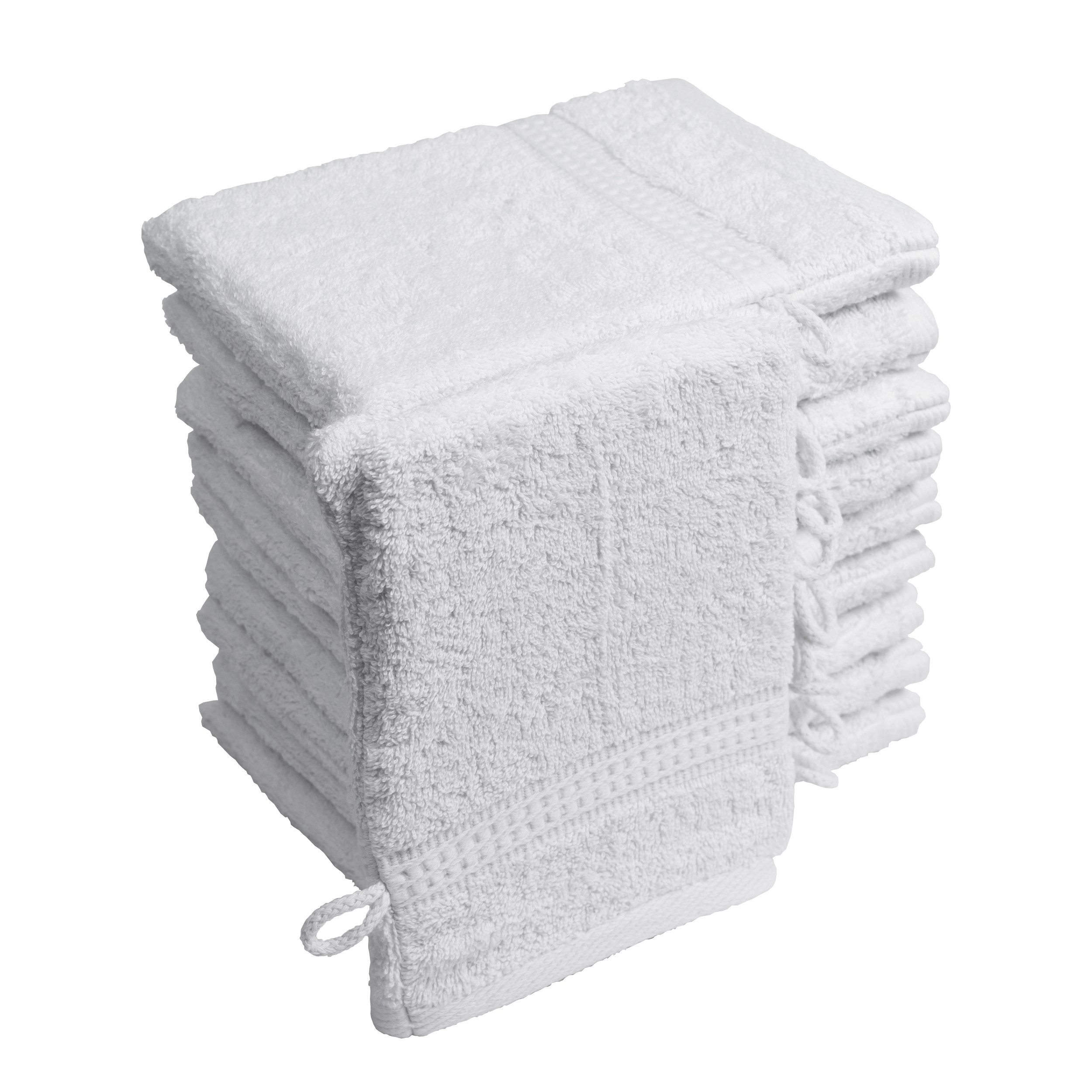 10er Set Frottierware Elegance Waschhandschuhe 500gm in große 16×21 cm in Farbe Weiss