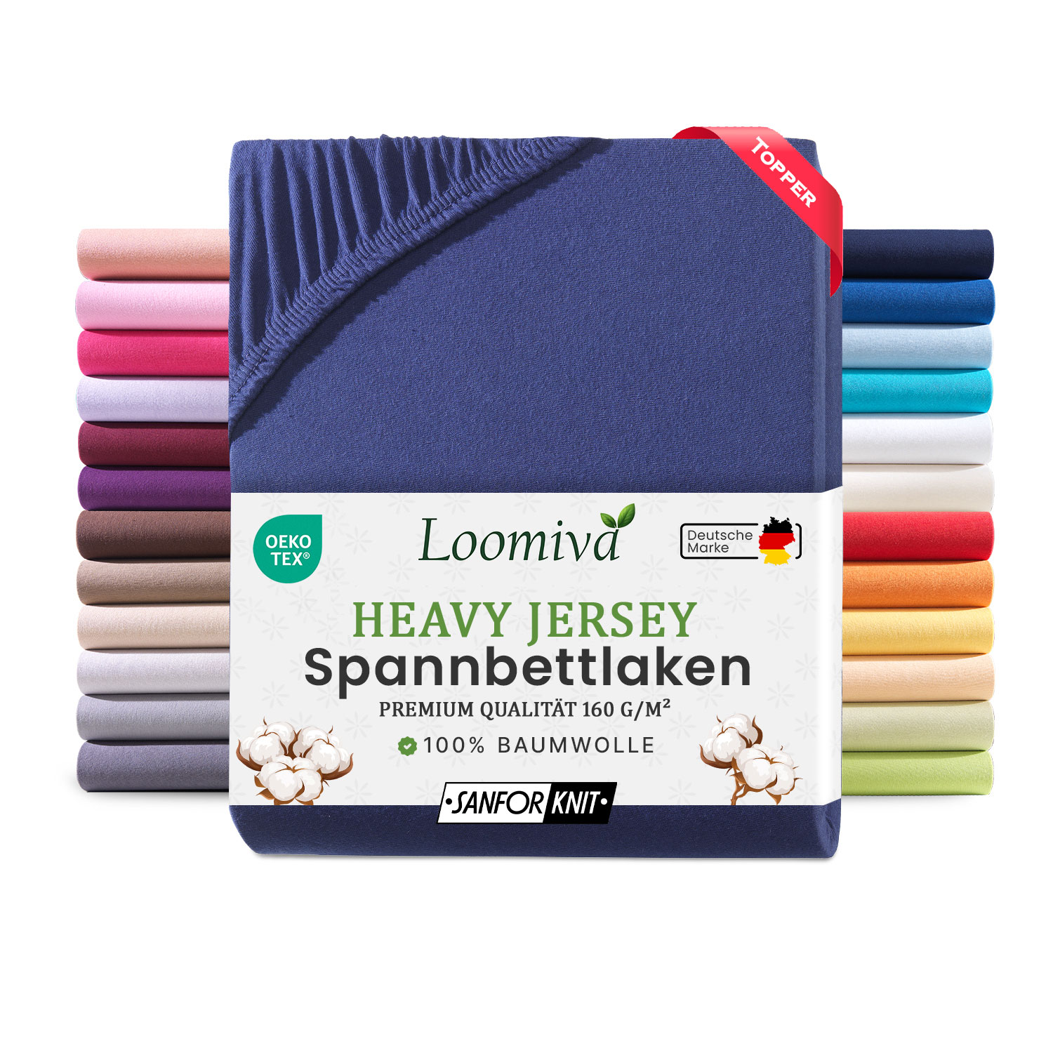 Heavy Jersey Topper 160gsm in große 140-160×200+15 cm | Marine / Navy Farbe
