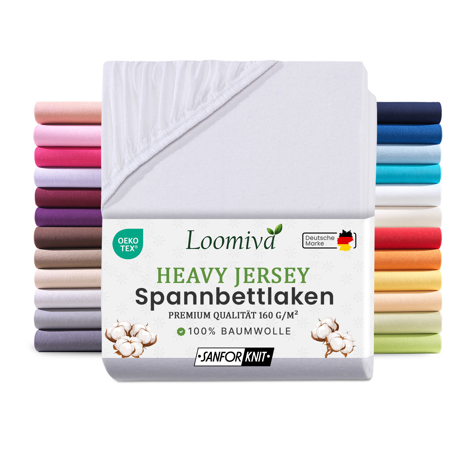 Heavy Jersey Spannbettlaken 160gsm in große 120-130×200+30 cm | Weiss Farbe
