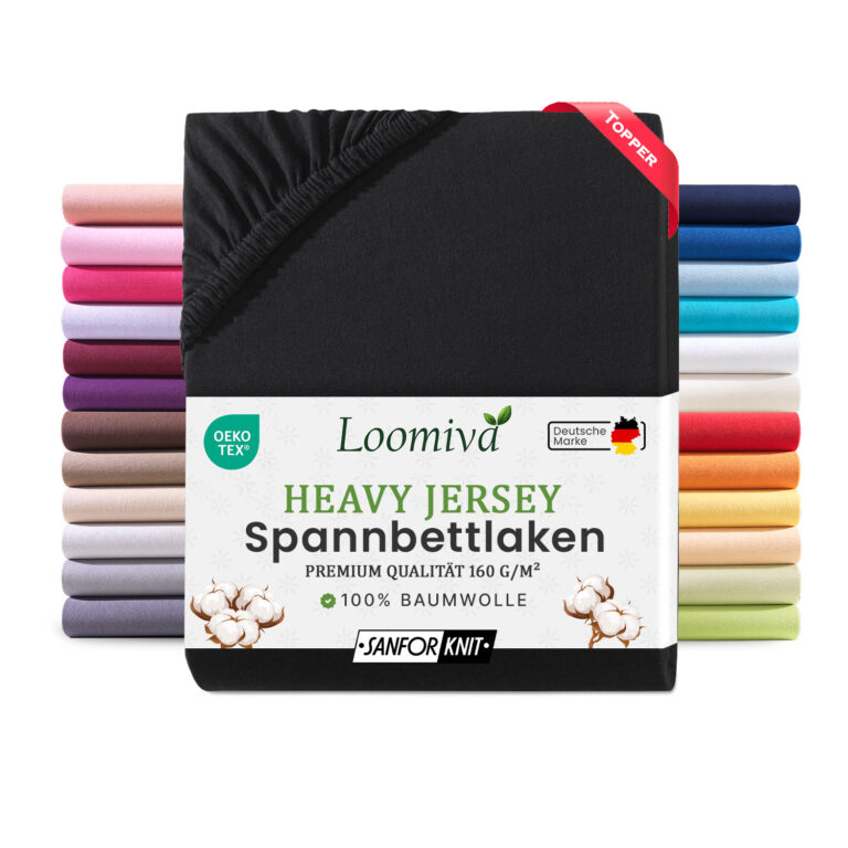 Heavy Jersey Topper 160 g/m² in Größe 180-200×200+15 cm | Schwarz Farbe