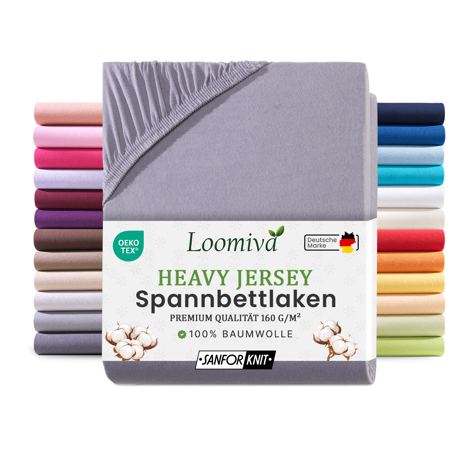 Heavy Jersey Spannbettlaken 160gsm in große 140-160×200+30 cm | Grau / Platin Farbe
