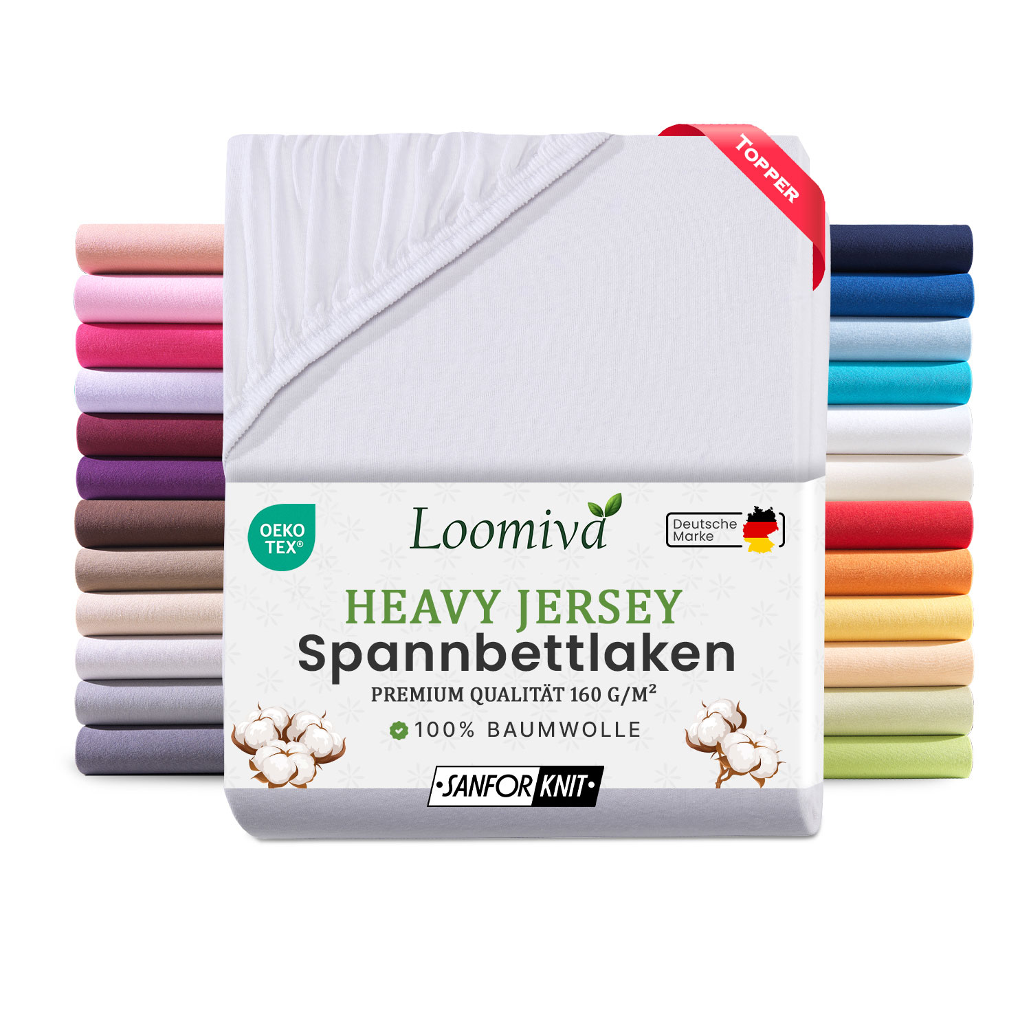 Heavy Jersey Topper 160gsm in große 180-200×200+15 cm | Weiss Farbe