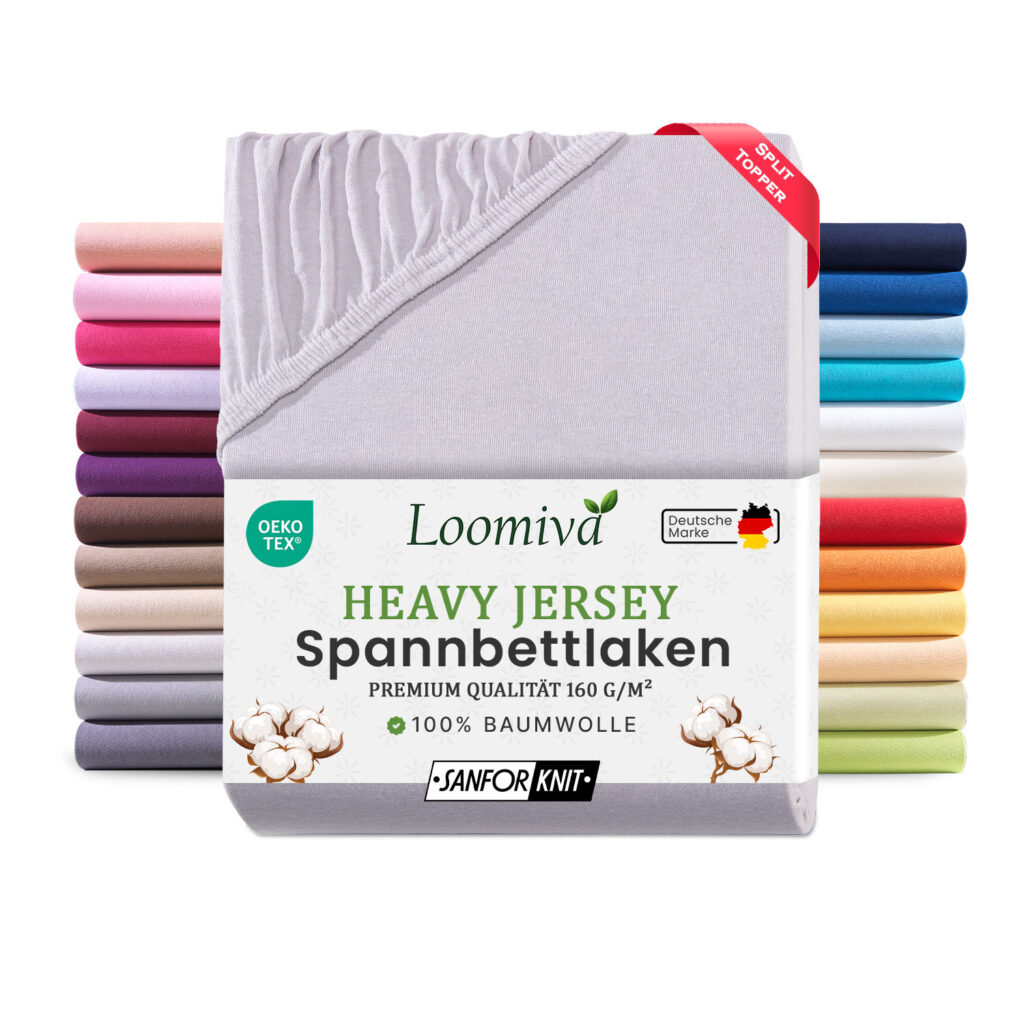 Heavy Jersey Split-Topper 160gsm in große 180-200×200+15 cm | Silber / Hellgrau Farbe