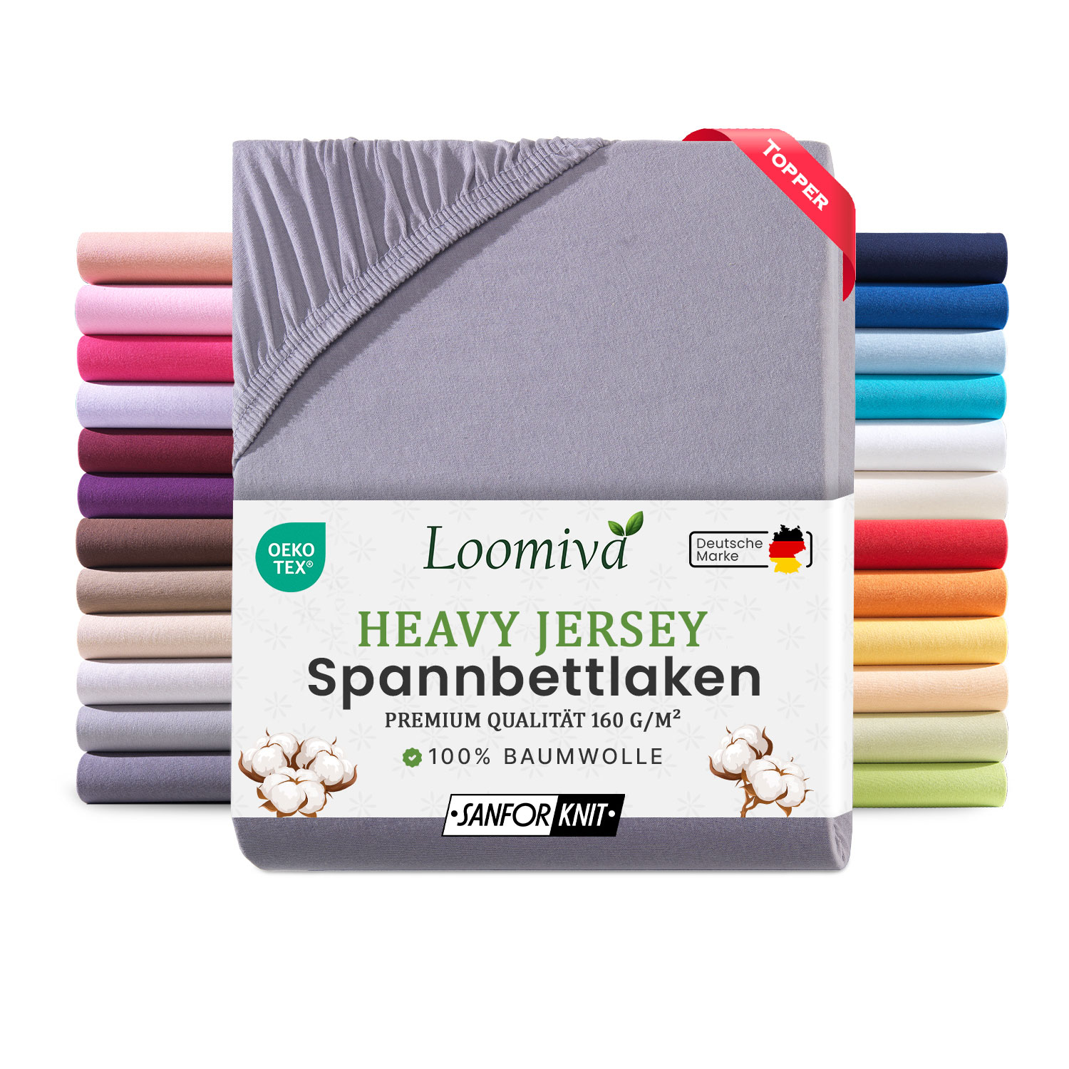 Heavy Jersey Topper 160gsm in große 140-160×200+15 cm | Grau / Platin Farbe