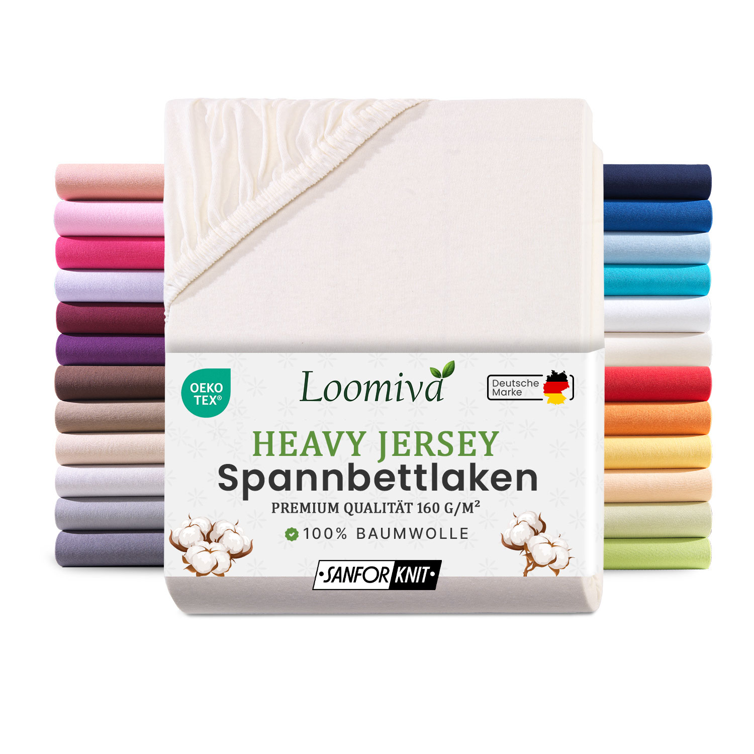 Heavy Jersey Spannbettlaken 160gsm in große 90-100×200+30 cm | Natur / Ecru Farbe