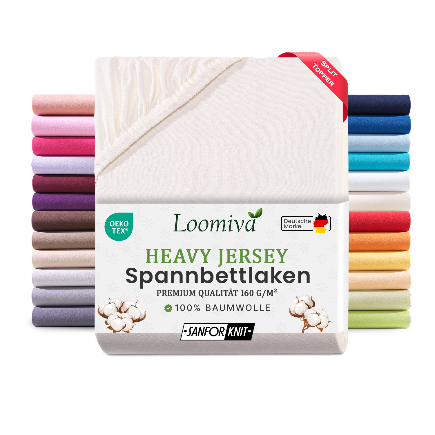 Heavy Jersey Split-Topper 160gsm in große 180-200×200+15 cm | Natur / Ecru Farbe