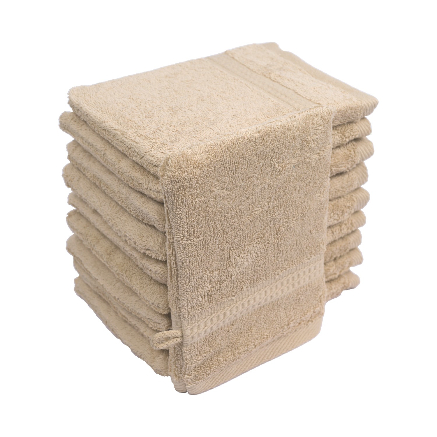 10er Set Frottierware Elegance Waschhandschuhe 500gm in große 16×21 cm in Farbe Beige
