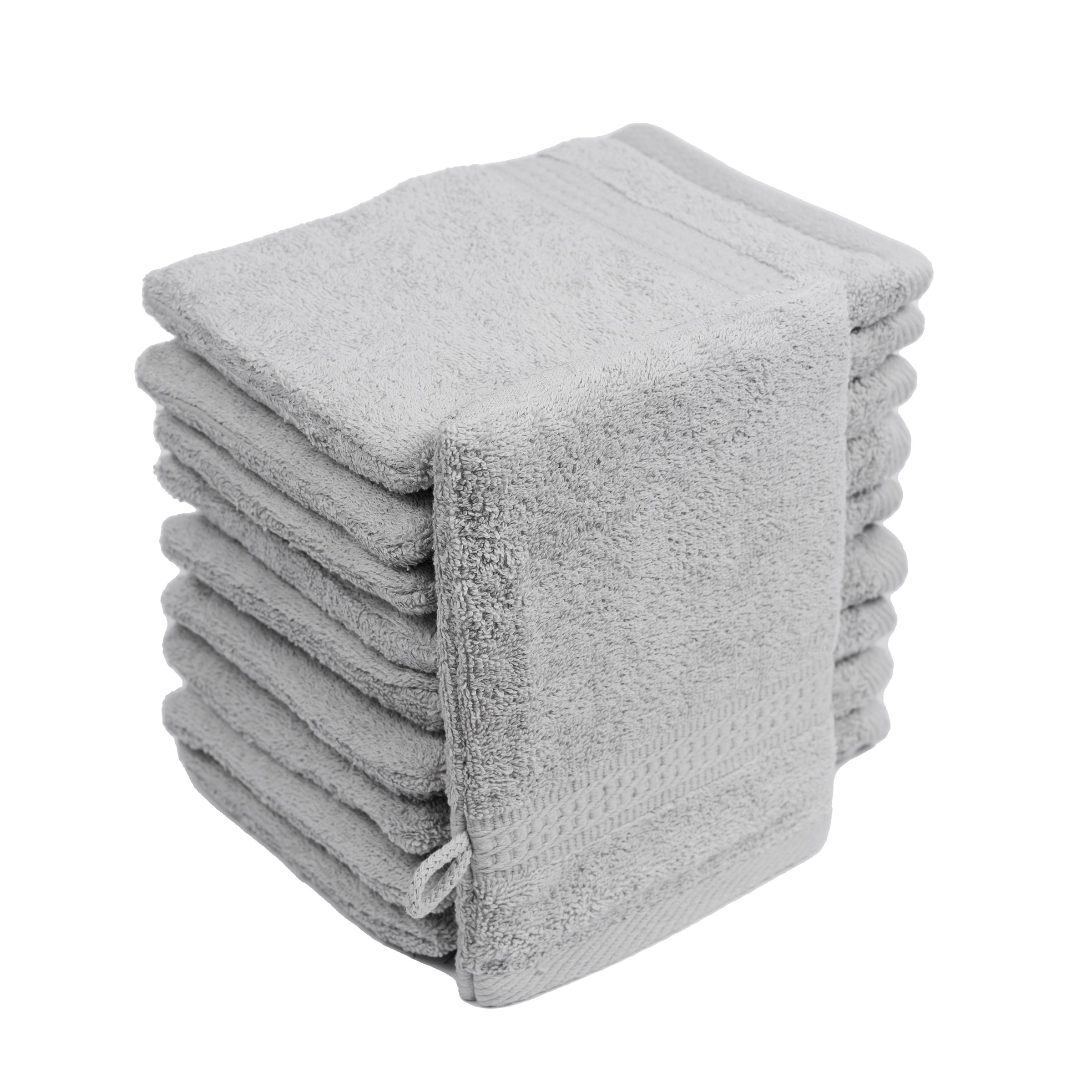 10er Set Frottierware Elegance Waschhandschuhe 500gm in große 16×21 cm in Farbe Silber