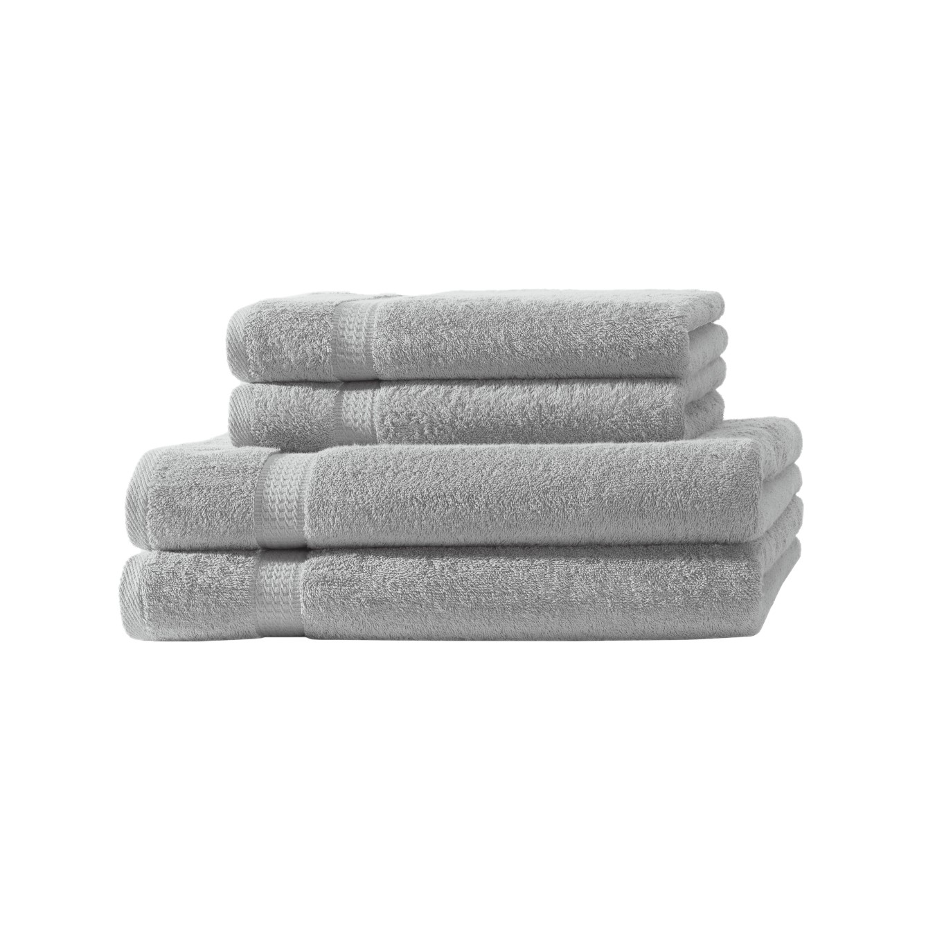 4er Set 2X Handtuch + 2X Duschtuch in Silber | 500g/m² | 100% Baumwolle