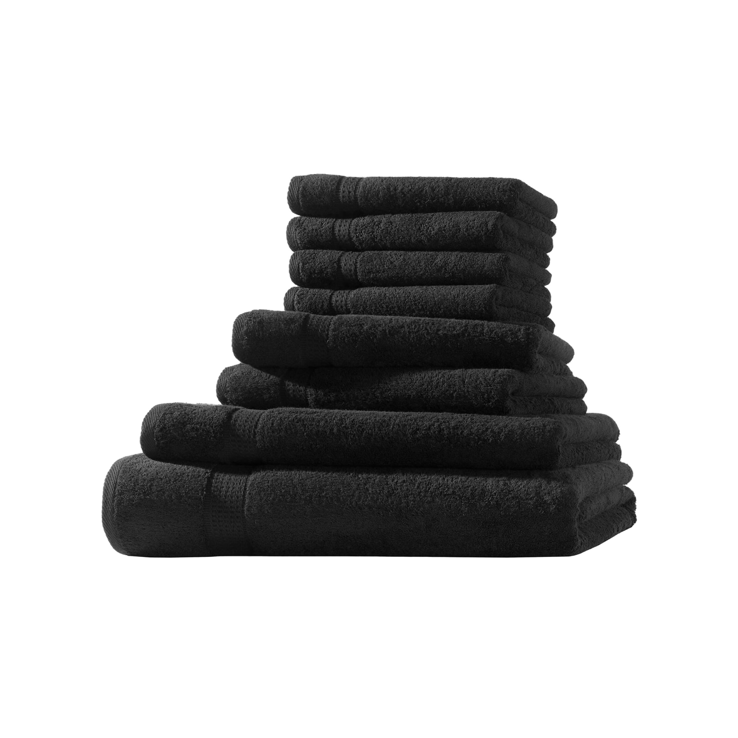 Frottier 8er Set 4x Gästetuch + 2x Handtuch + 1x Duschtuch + 1x Badetuch | 500g/m² | 100% Baumwolle | Extra Weich | Öko-TEX Standard 100 | Schwarz
