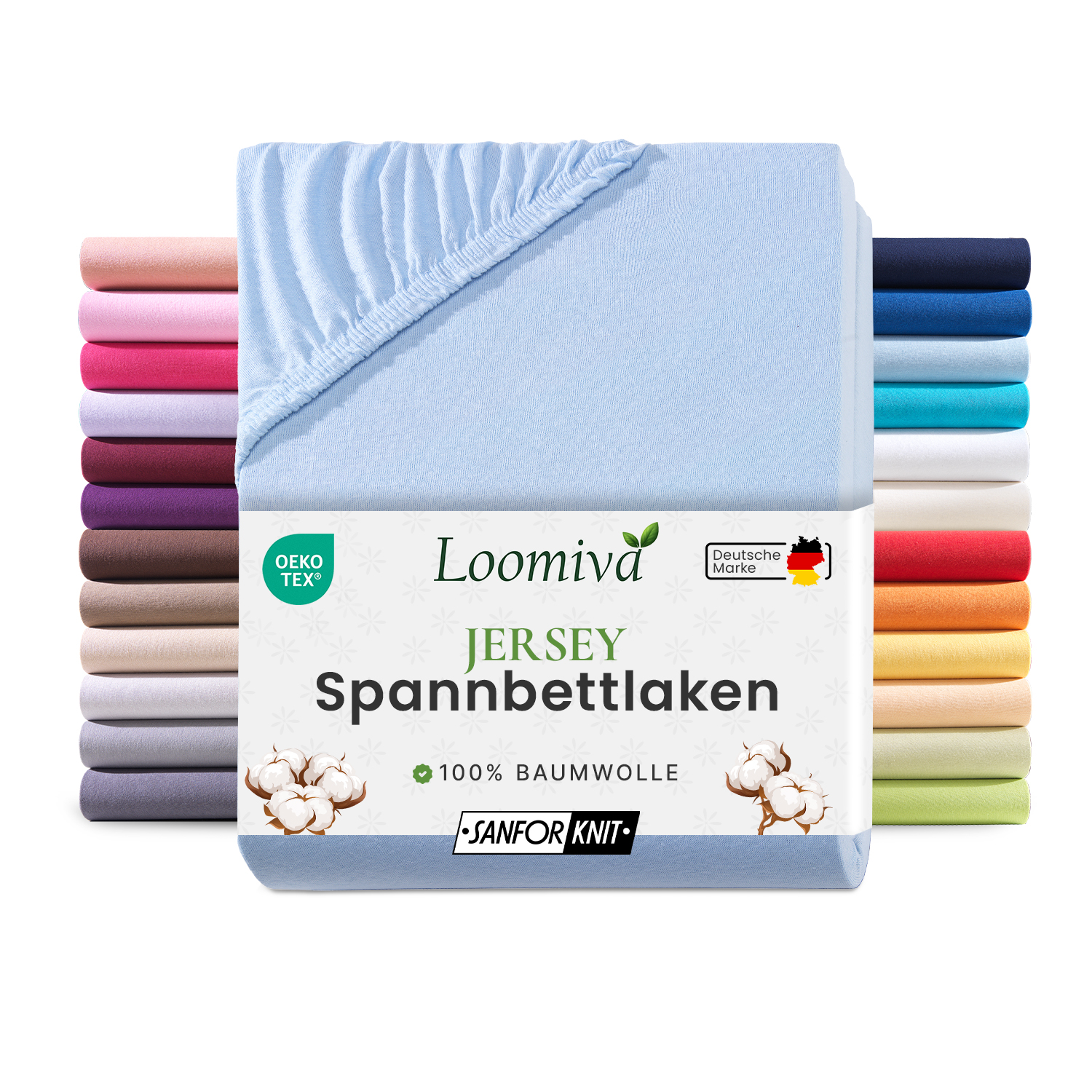 Jersey Spannbettlaken 140gsm in große 180-200×200+30 cm | Bleu / Hellblau Farbe
