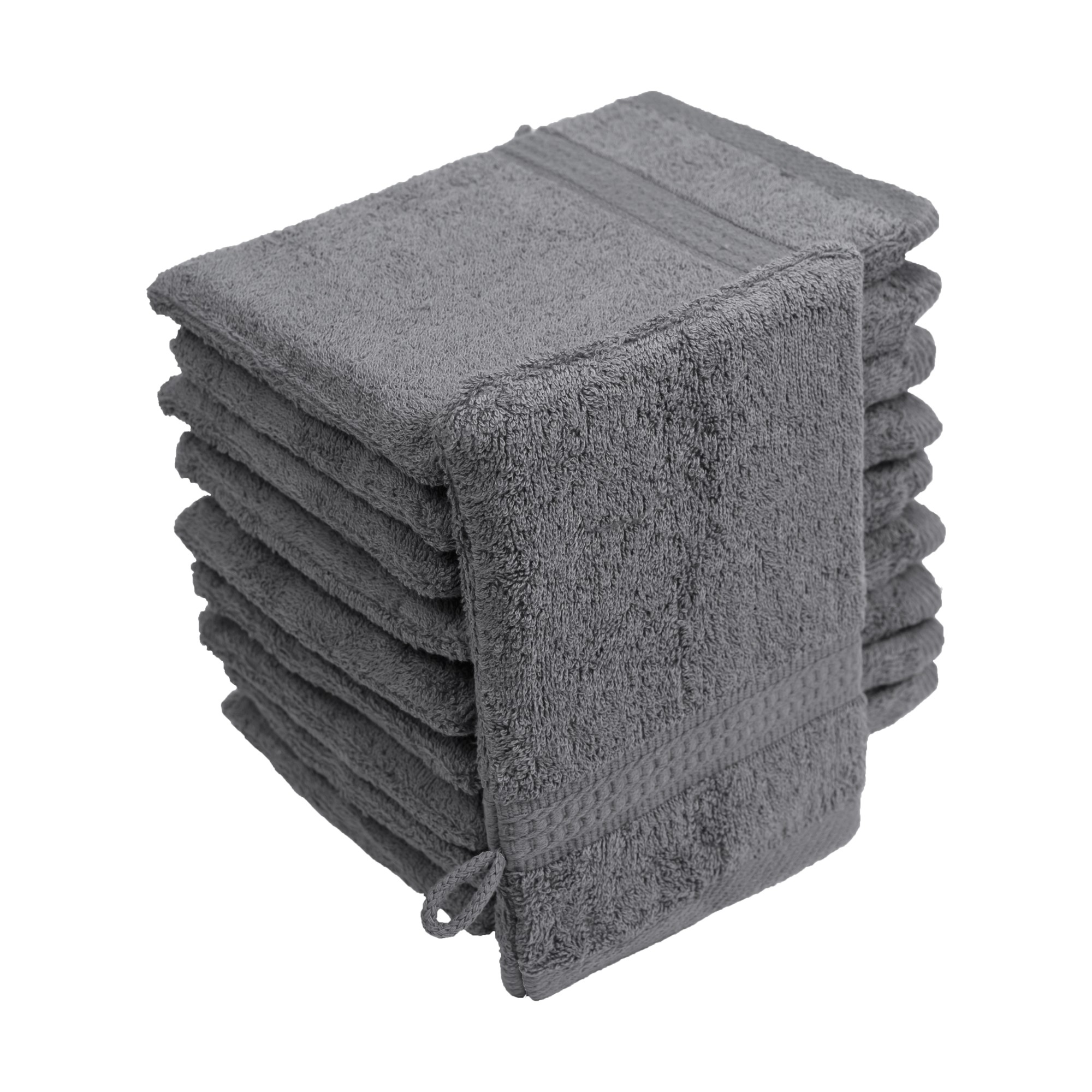 10er Set Frottierware Elegance Waschhandschuhe 500gm in große 16×21 cm in Farbe Anthrazit