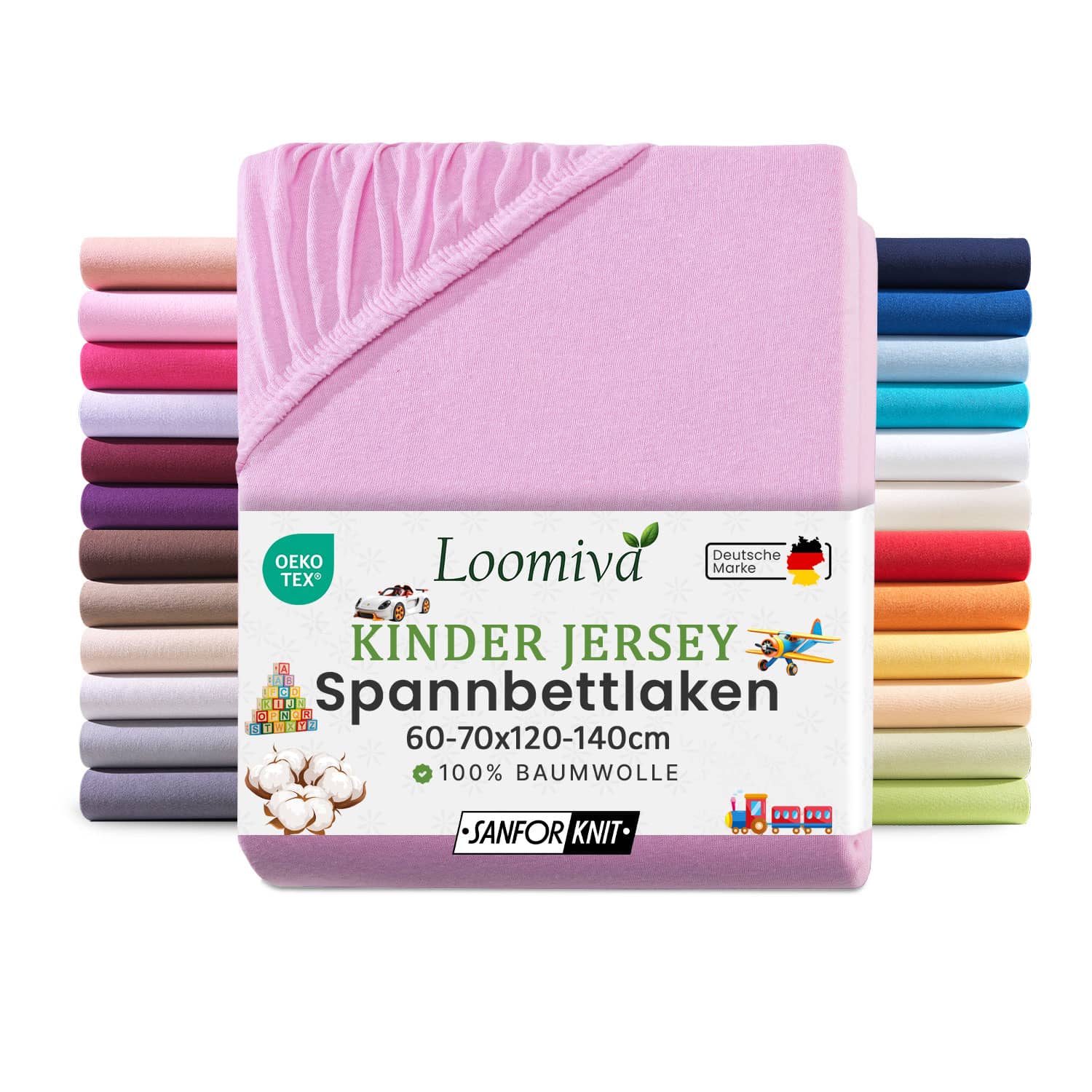 Jersey Kinder Spannbettlaken 60×120-70×140 cm | Rosa| 100% Baumwolle | bis 12cm Matratzenhöhe Gummizug | Oeko-TEX Made in Green