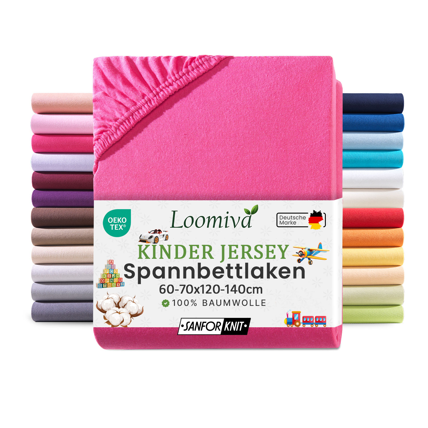 Jersey Kinder Spannbettlaken 60×120-70×140 cm | Magenta | 100% Baumwolle | bis 12cm Matratzenhöhe Gummizug | Oeko-TEX Made in Green