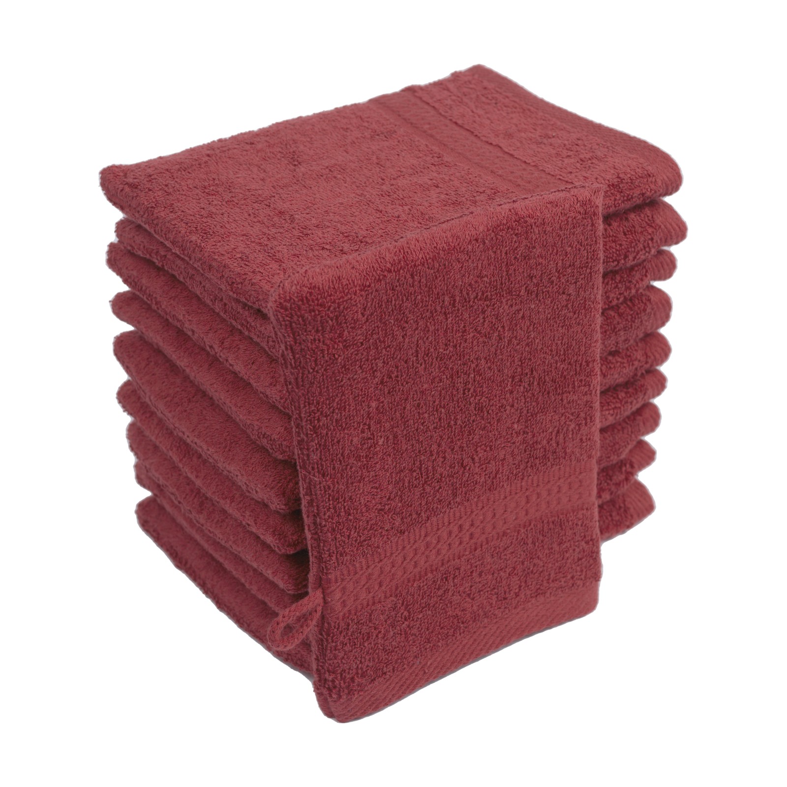 10er Set Frottierware Elegance Waschhandschuhe 500gm in große 16×21 cm in Farbe Bordeaux