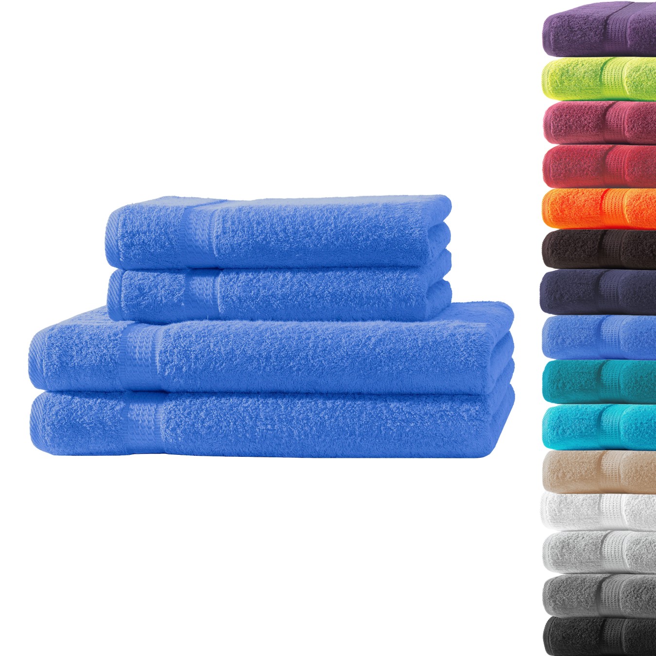 Frottier Set 2X Handtuch + 2X Duschtuch | 500g/m² | 100% Baumwolle | ideal für Reisen & Gym und Sport | Öko-TEX Standard 100 | Royal