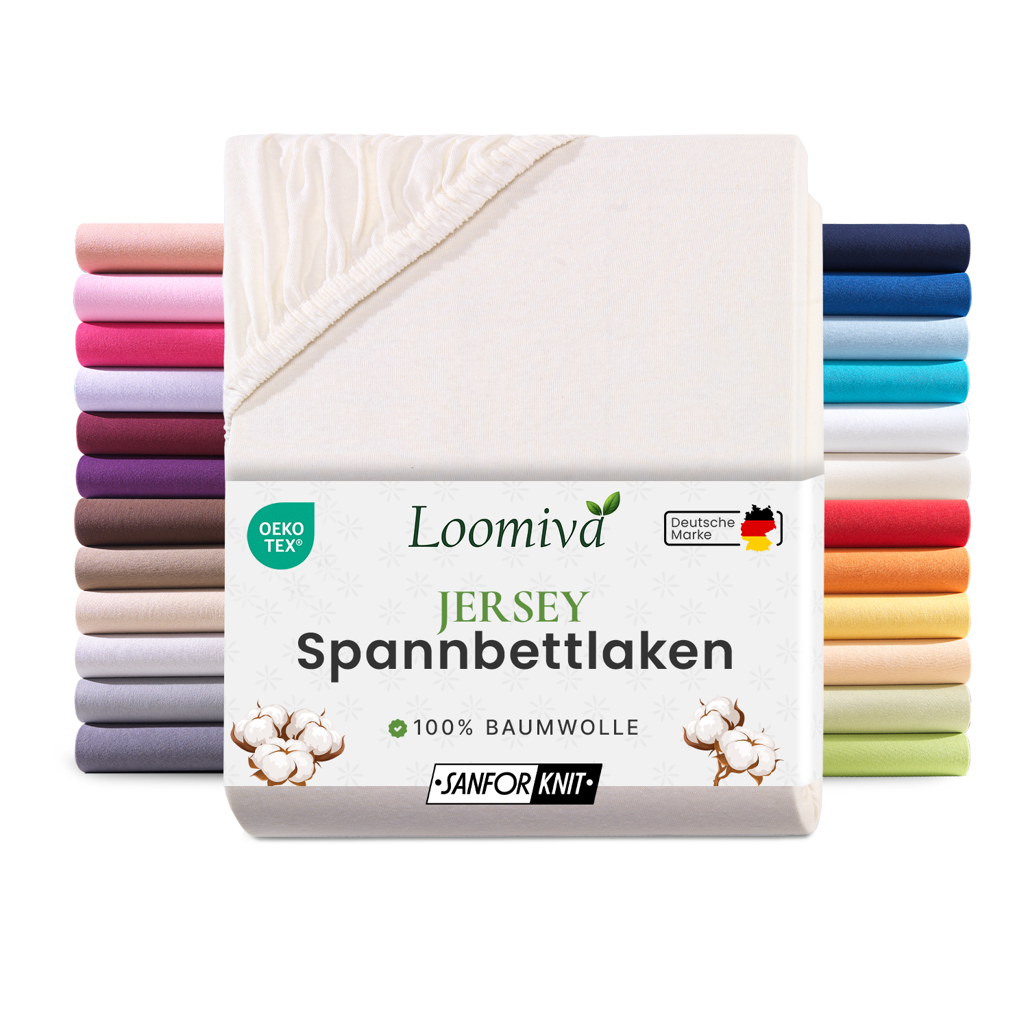 Jersey Spannbettlaken 140gsm in große 180-200×200+30 cm | Natur / Ecru Farbe