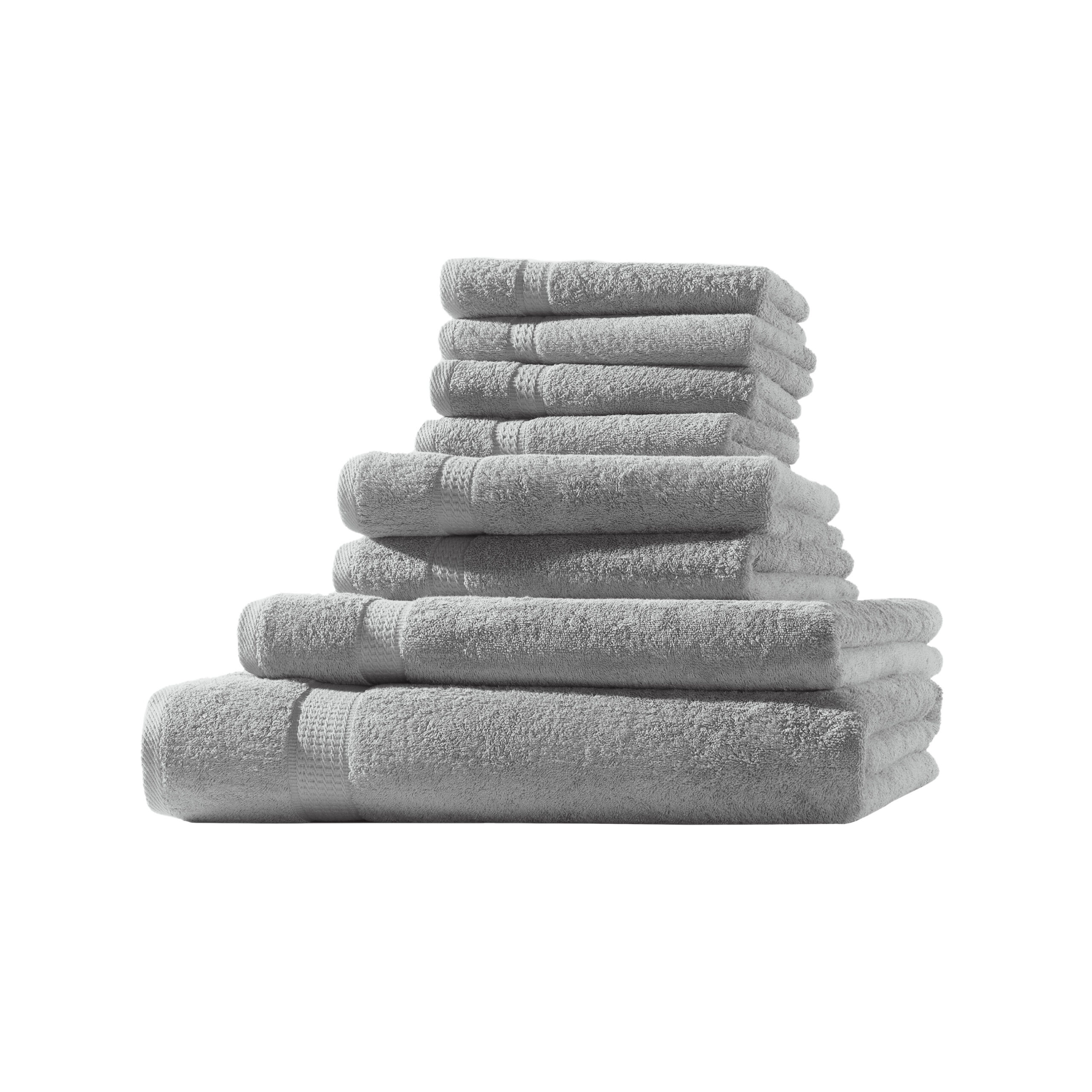 Frottier 8er Set 4x Gästetuch + 2x Handtuch + 1x Duschtuch + 1x Badetuch | 500g/m² | 100% Baumwolle | Extra Weich | Öko-TEX Standard 100 | Silber