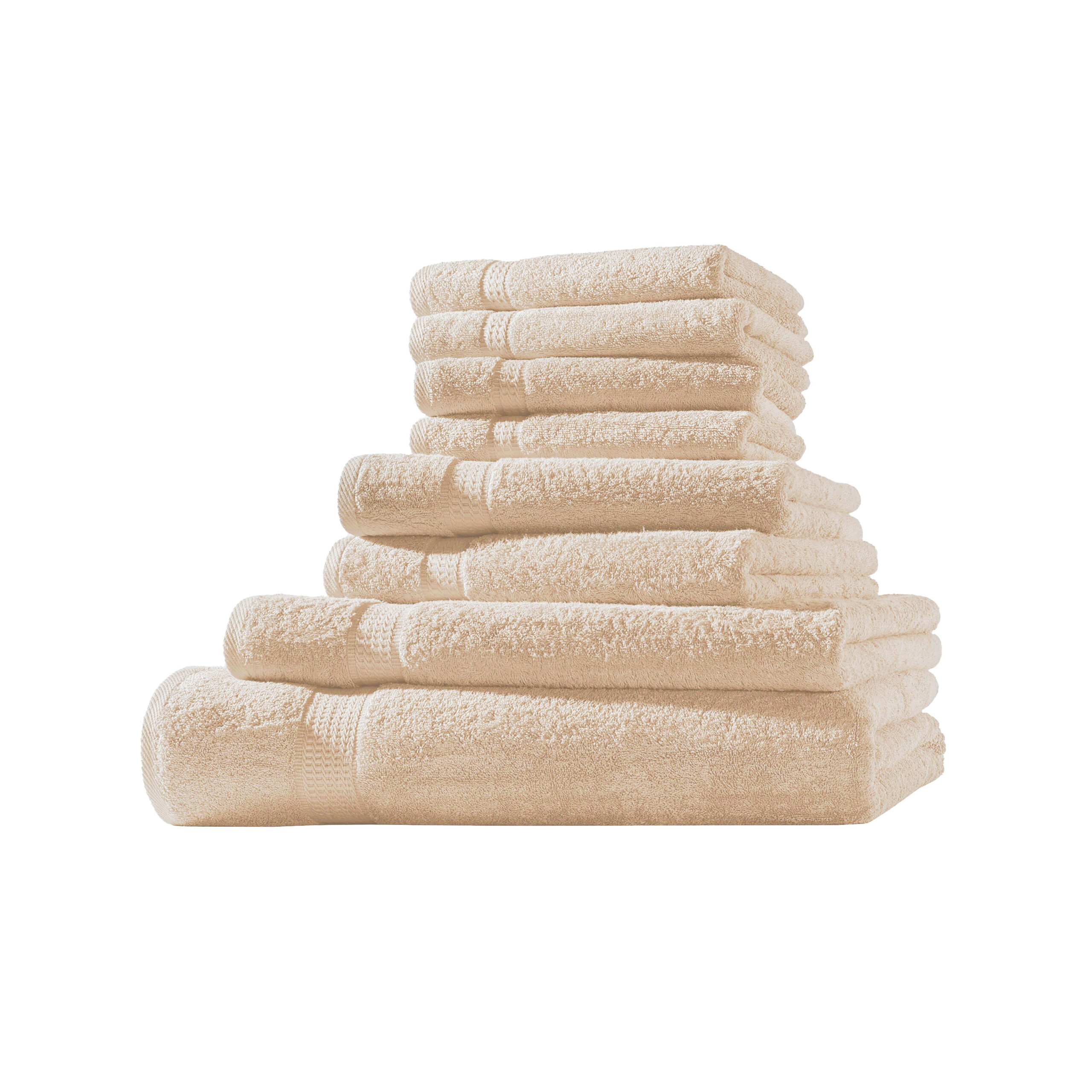 Frottier 8er Set 4x Gästetuch + 2x Handtuch + 1x Duschtuch + 1x Badetuch | 500g/m² | 100% Baumwolle | Extra Weich | Öko-TEX Standard 100 | Beige